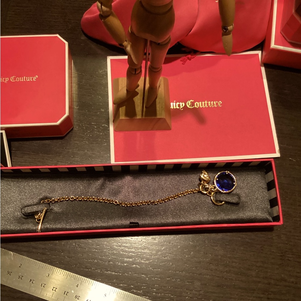 NWT Y2K Juicy Couture Toggle chain bracelet with skull and blue gem charms